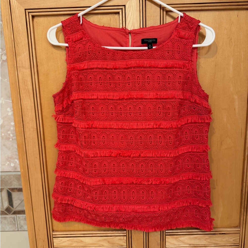 Talbots Red Coral Ruffled Sleeveless Tank Top